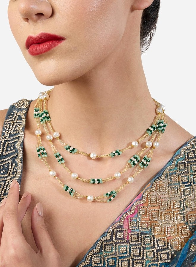 أيه إم أي قلادة أنيقة متعددة الطبقات من الخرز الأخضر واللؤلؤ من آمي للنساء - ZPFK21502 - Image 2