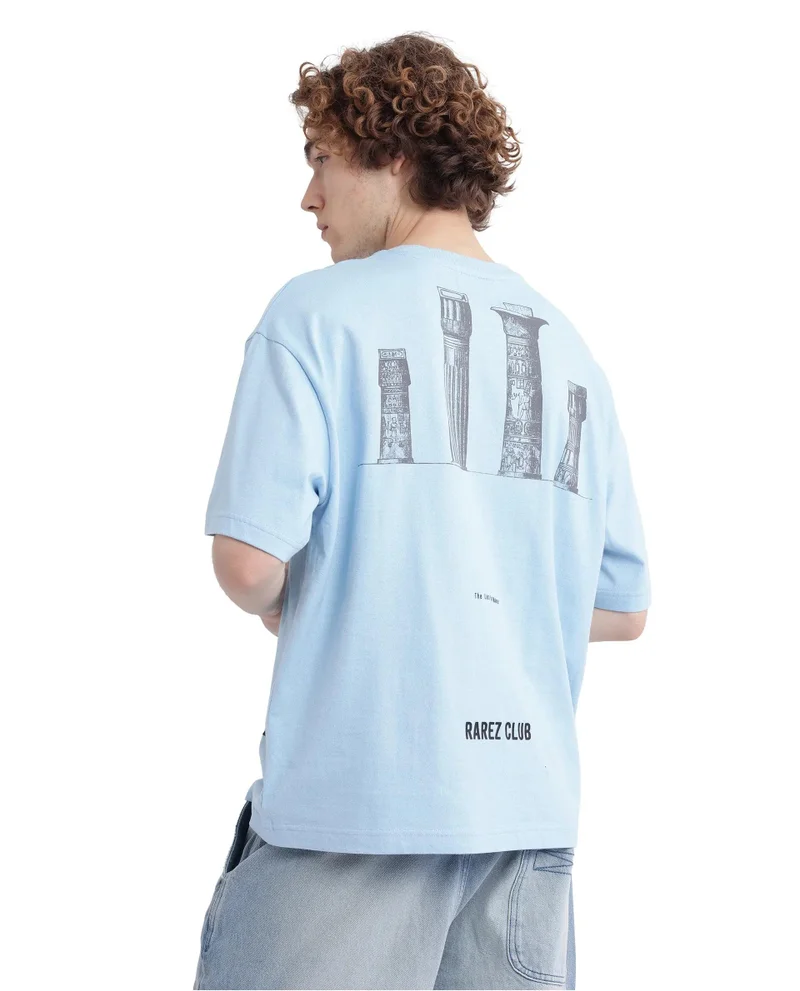 Rare Rabbit Men's Off Placement Hd Print Oversized T-Shirt