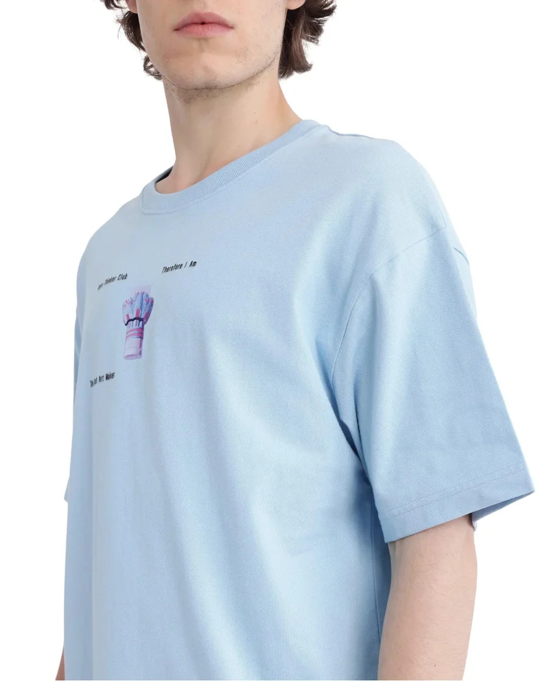 Rare Rabbit Men's Off Placement Hd Print Oversized T-Shirt
