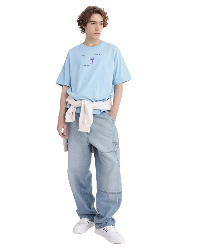Rare Rabbit Men's Off Placement Hd Print Oversized T-Shirt