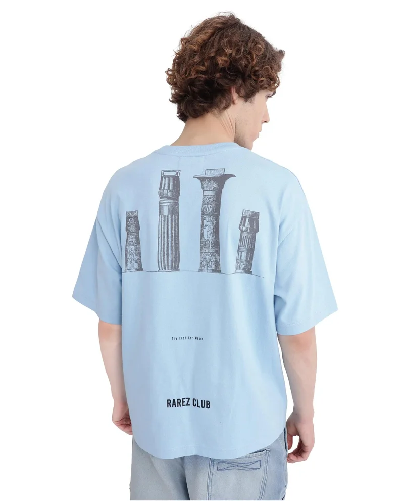 Rare Rabbit Men's Off Placement Hd Print Oversized T-Shirt