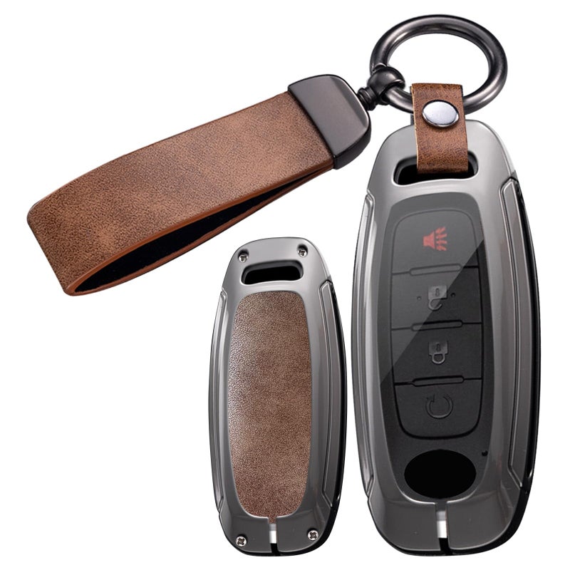 ontto Metal and Leather Key Bag Fit for Nissan 2023up Key FobSolid and Durable Car Key Case for Maxima Armada Rogue Pathfinder XTrail Versa Kicks Ariya Qashqai Teana SentraBrown