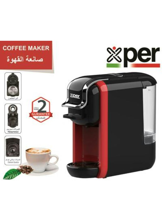 Xper coffee maker for capsules and coffee, 1450 Watts, 19 Bar, Red, XPC-90R - Image 2