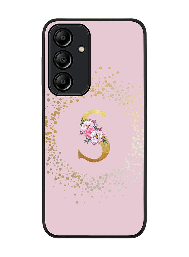 Stylizedd Rugged Black Edge Case for Samsung Galaxy A35, Slim fit Case Thin Cover- Custom Monogram Initial Letter Floral Pattern Alphabet - S  (Pink) - Image 1