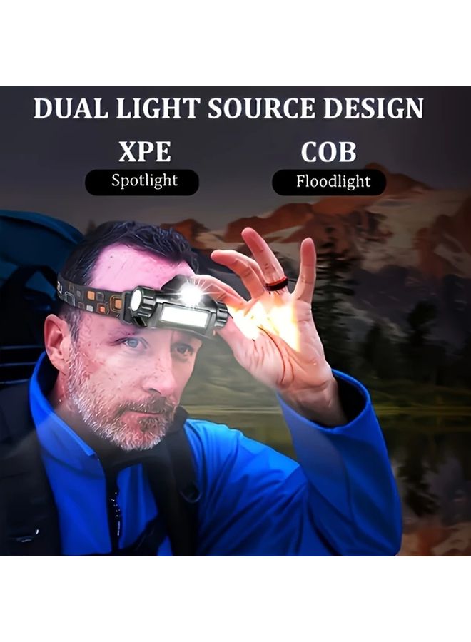 6pcs LED Headlamp USB Rechargeable COB Light Adjustable Headband Magnetic Flashlight - Image 3