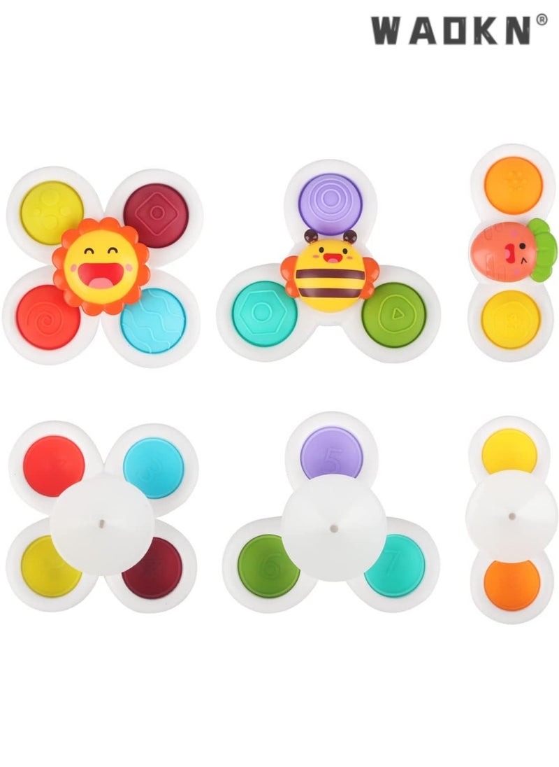 Bathtub and Pool Spinning Toy Set: 3-Piece Sun, Bee, and Carrot Suction Cup Spinners for Baby Sensory Development