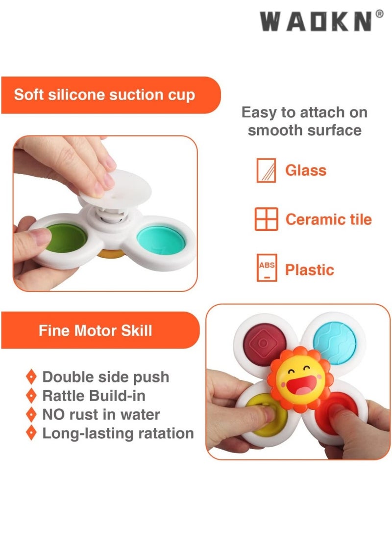 Bathtub and Pool Spinning Toy Set: 3-Piece Sun, Bee, and Carrot Suction Cup Spinners for Baby Sensory Development