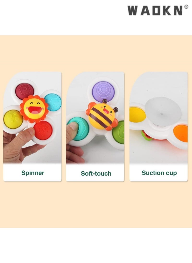 Bathtub and Pool Spinning Toy Set: 3-Piece Sun, Bee, and Carrot Suction Cup Spinners for Baby Sensory Development