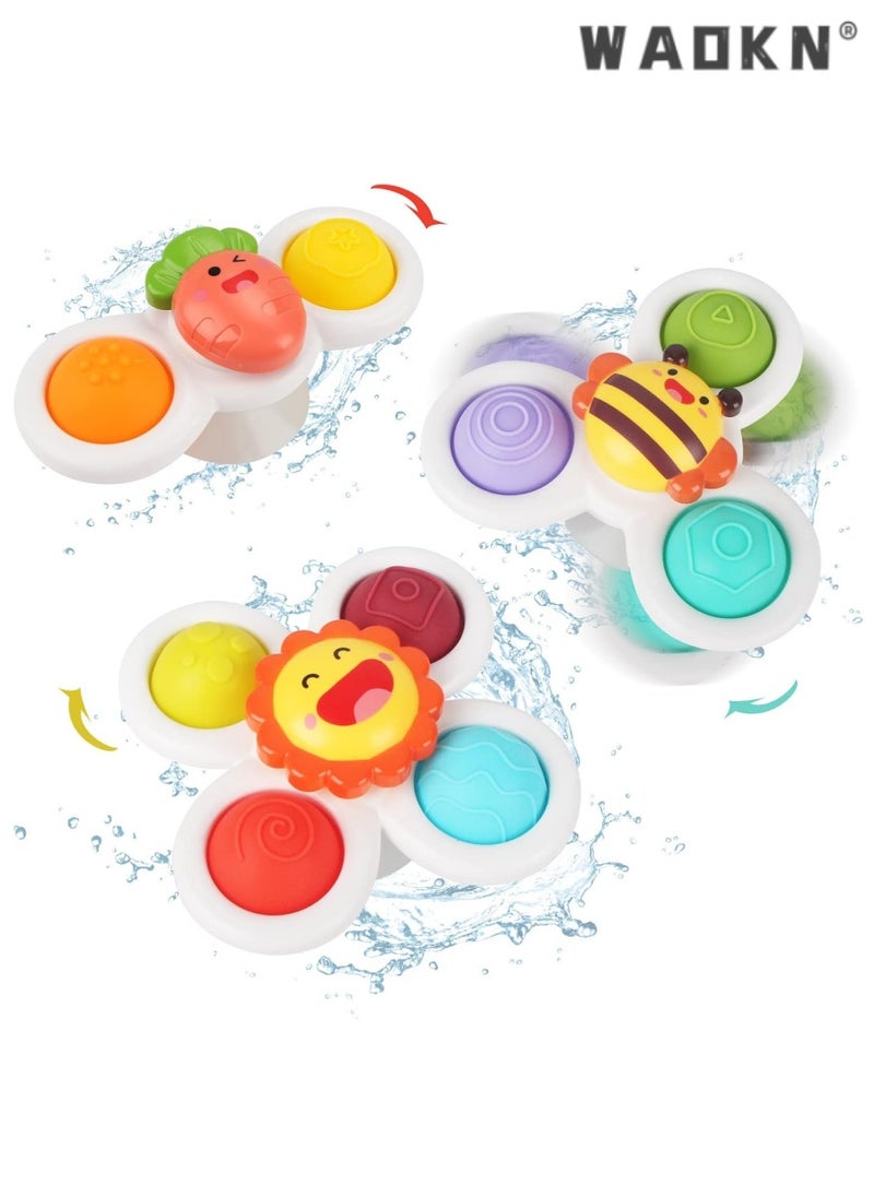 Bathtub and Pool Spinning Toy Set: 3-Piece Sun, Bee, and Carrot Suction Cup Spinners for Baby Sensory Development