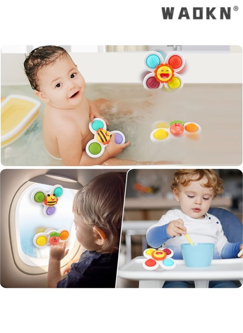 Bathtub and Pool Spinning Toy Set: 3-Piece Sun, Bee, and Carrot Suction Cup Spinners for Baby Sensory Development