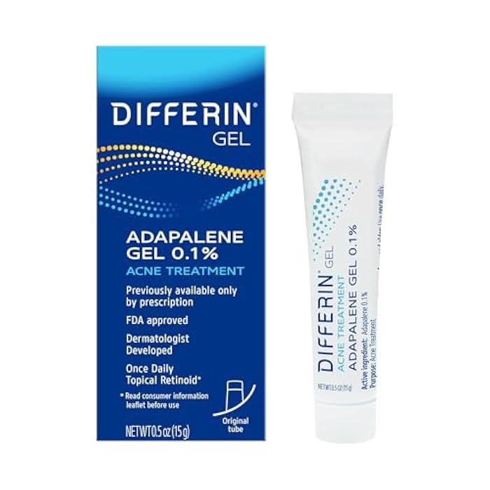 Differin Acne Treatment Gel, 30 Day Supply, Retinoid Treatment for Face with 0.1% Adapalene, Gentle Skin Care for Acne Prone Sensitive Skin, 15g Tube (Packaging May Vary) - Image 1