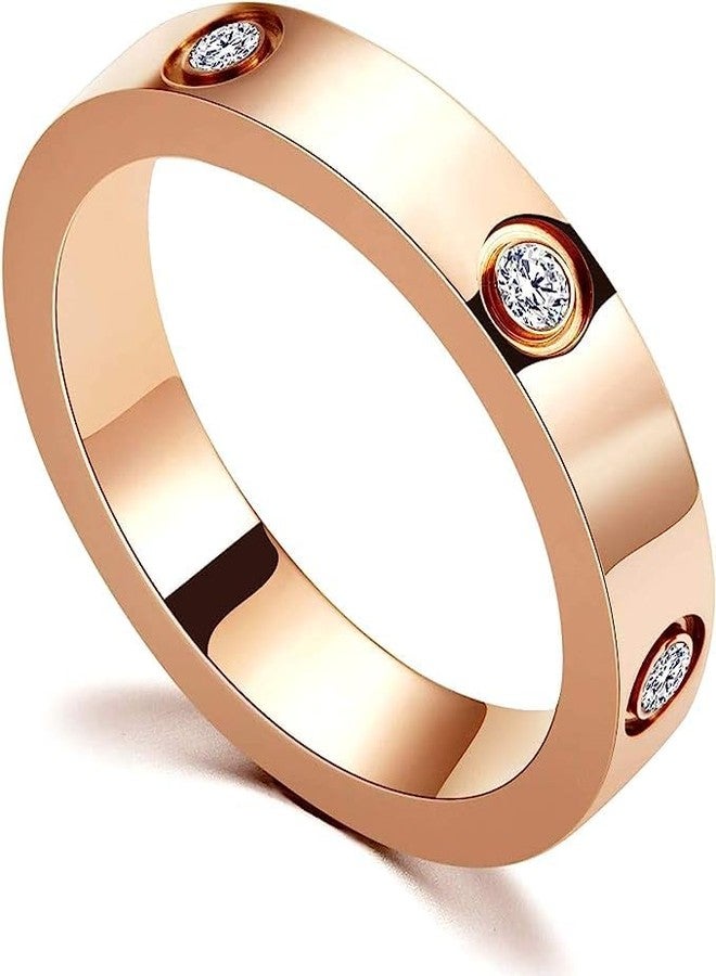 El Regalo Fashion Classic Titanium Steel Women Stacking Ring- Anti Tarnish/Waterproof Cubic Zirconia Stainless Steel Promise Ring for Girls & Women (Rose Gold, 8) - Image 1