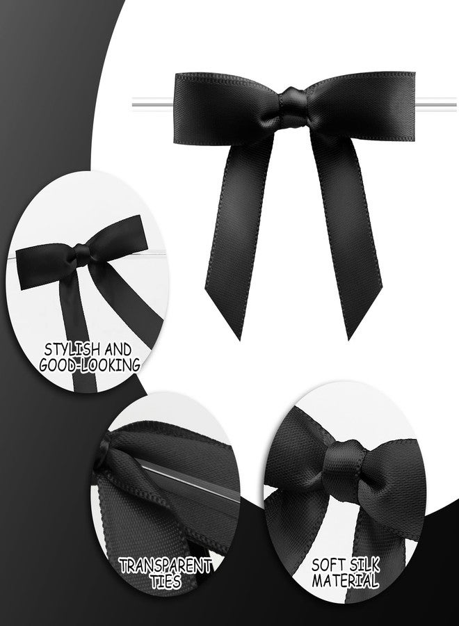 Sokfone Satin Ribbon Black Bow Decor 2.5" Premade Pink Twist Tie Bows for Gift Wrapping Treat Bags Party Favors Wedding Decorations - 50 Counts - Image 4