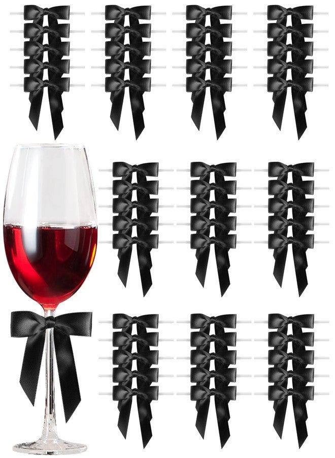 Sokfone Satin Ribbon Black Bow Decor 2.5" Premade Pink Twist Tie Bows for Gift Wrapping Treat Bags Party Favors Wedding Decorations - 50 Counts - Image 1