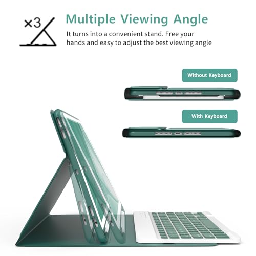 COO Keyboard Case for iPad 9th/8th/7th Generation 10.2", for iPad 9th Generation Case With Magnetic Detachable Wireless Keyboard, Auto Sleep/Wake Function,for iPad Pro 10.5" / iPad Air 3rd Gen(Dark Green) - Image 5