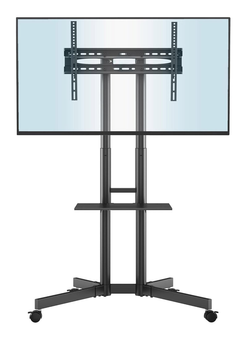 ELTRAZONE Portable TV Stand Mobile TV Stand For 32-65 In Plasma/LCD/LED Home Display Rolling Floor TV Cart VESA 200x200 To 600x400 TV Trolley On Wheels With Shelf Max Loading Capacity 50kg - Image 1