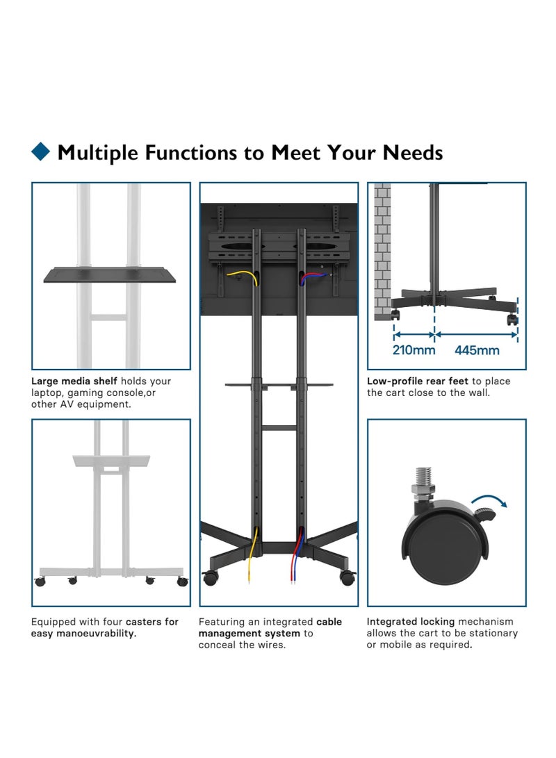 ELTRAZONE Portable TV Stand Mobile TV Stand For 32-65 In Plasma/LCD/LED Home Display Rolling Floor TV Cart VESA 200x200 To 600x400 TV Trolley On Wheels With Shelf Max Loading Capacity 50kg - Image 2