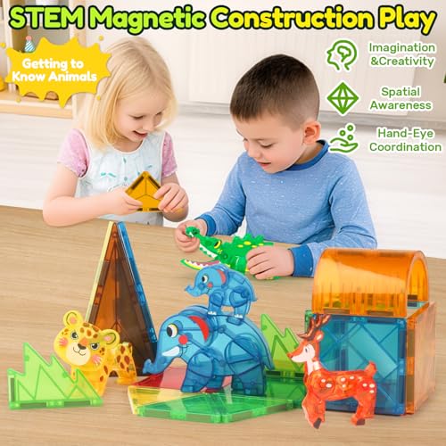Oriate Jungle Animal Toys for Magnetic Tiles 5pcs Movable Joints Forest Magnetic Animals for Magnet Building Tiles Educational Zoo Animals Compatible with Kids Magnetic Blocks - Image 5