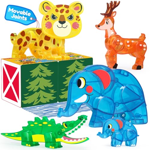 Oriate Jungle Animal Toys for Magnetic Tiles 5pcs Movable Joints Forest Magnetic Animals for Magnet Building Tiles Educational Zoo Animals Compatible with Kids Magnetic Blocks - Image 1