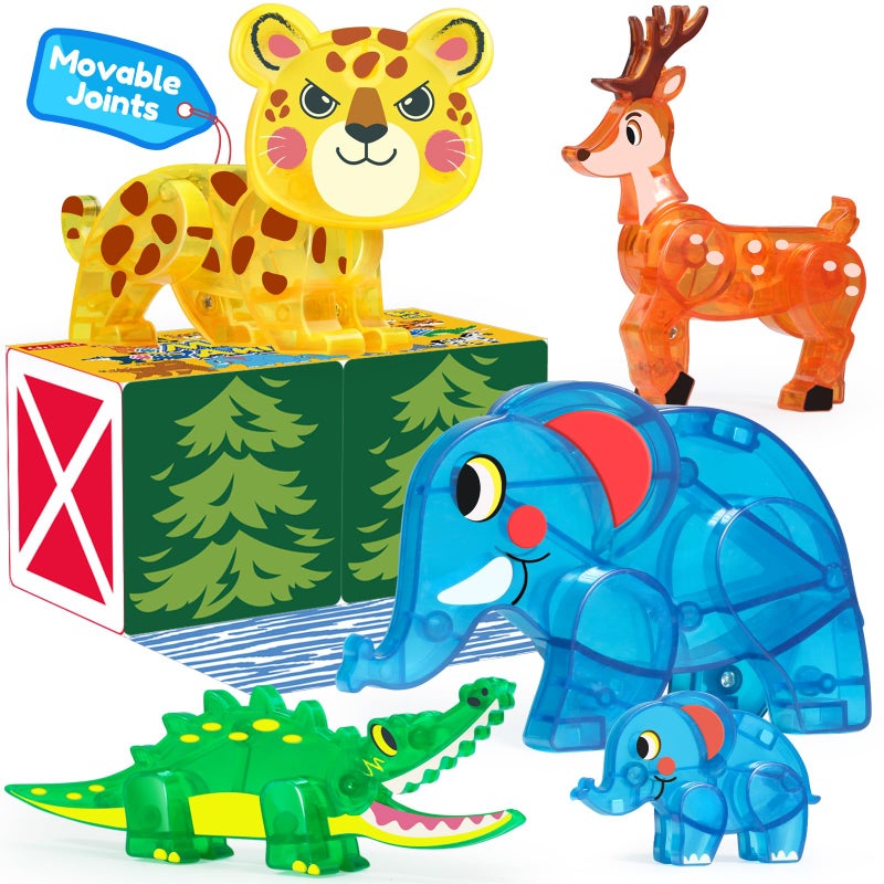 Oriate Jungle Animal Toys for Magnetic Tiles 5pcs Movable Joints Forest Magnetic Animals for Magnet Building Tiles Educational Zoo Animals Compatible with Kids Magnetic Blocks - Image 3