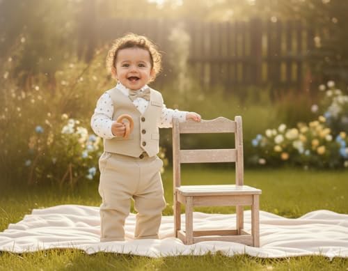 Volunboy Baby Boy Gentleman Dress Romper Vest Suit 1218 Months Formal Wedding Outfits Infant Birthday Long Sleeve Bowtie Pants Set Khaki 1218 Months - Image 3