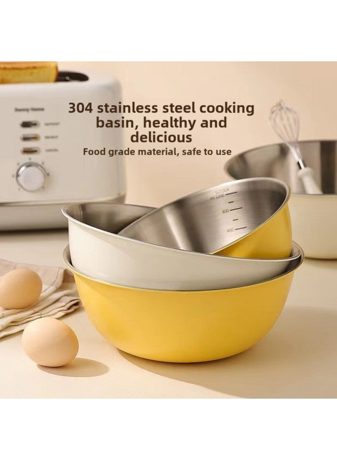 304 Stainless Steel Japanese-style Cooking Basin Drainer Basin Household Vegetable Washing Basket Printing Scale Baking Washing Rice Beating Egg And Basin-Specifications:304 Basin Spray Paint—sand Yellow-Color:24cm  - Image 1