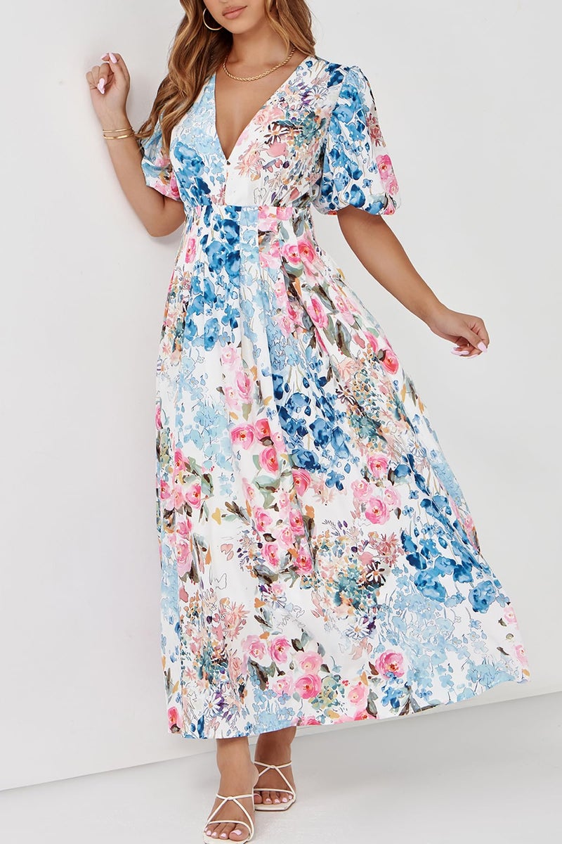 Maxigerui Women's Summer Floral Maxi Dress Spring Wedding Guest Dress 2026 Pink Blue Multi Floral M - Image 2