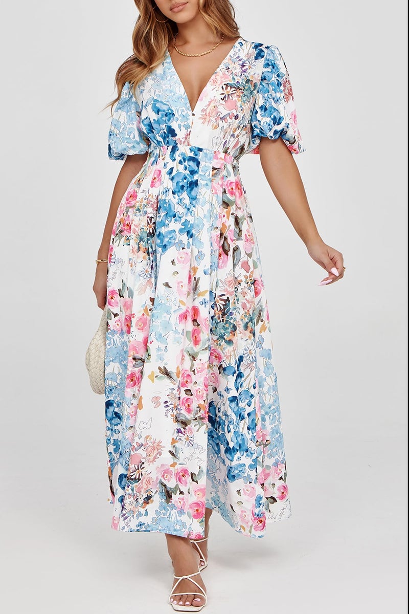 Maxigerui Women's Summer Floral Maxi Dress Spring Wedding Guest Dress 2026 Pink Blue Multi Floral M - Image 4