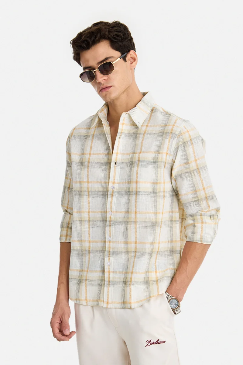 سنيتش Off-White Checkered Long Sleeve Regular Fit Casual Shirt