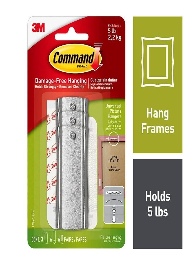Command Command Large Universal Frame Hanger, 3 Picture Hangers with 6 Command Strips and 6 Frame Stabilizer Strips, Decorate Damage-Free 