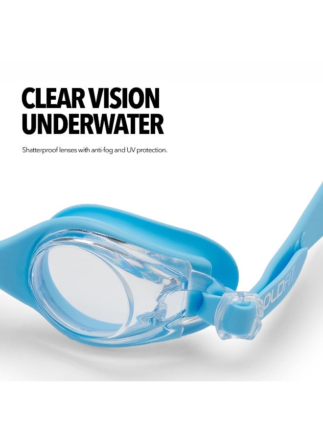 BOLDFIT نظارات سباحة للأطفال، للأولاد مع حزام قابل للتعديل، نظارات سباحة للبنات، نظارات سباحة محكمة الهواء للأطفال، نظارات سباحة - زرقاء - Image 5