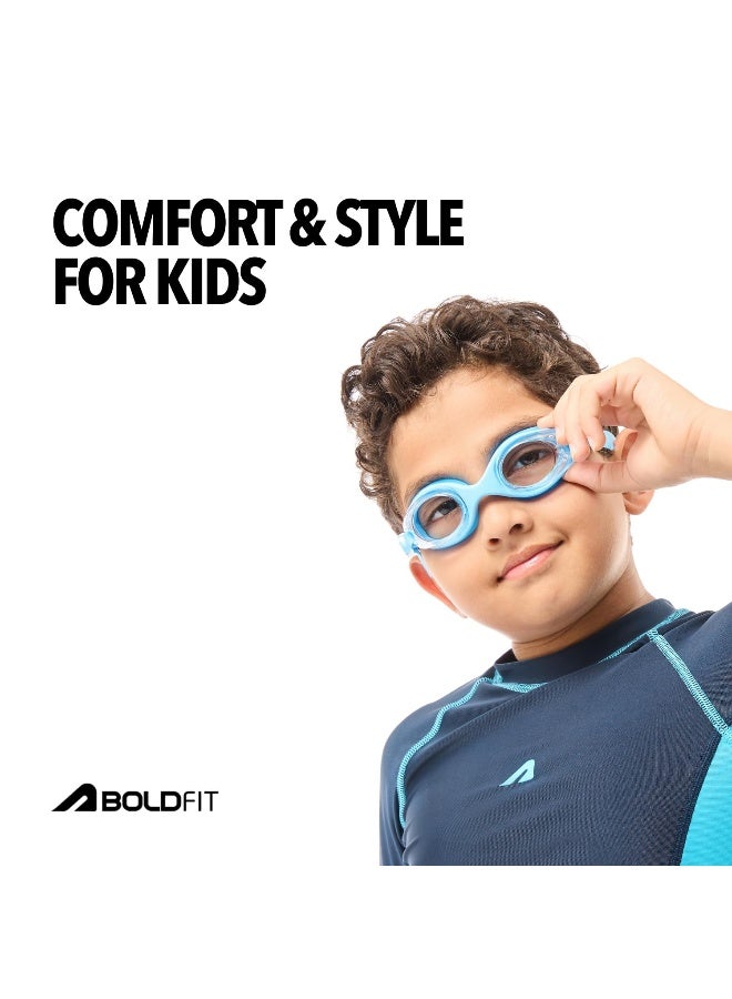 BOLDFIT نظارات سباحة للأطفال، للأولاد مع حزام قابل للتعديل، نظارات سباحة للبنات، نظارات سباحة محكمة الهواء للأطفال، نظارات سباحة - زرقاء - Image 2