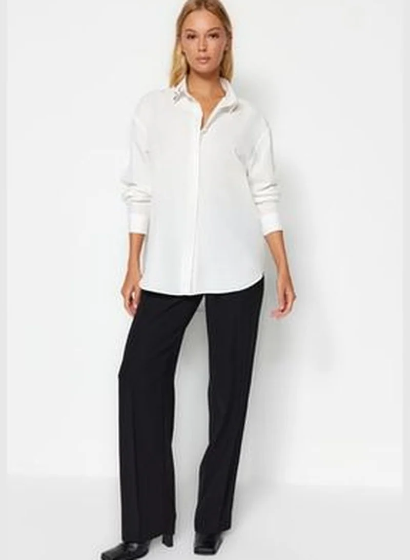 trendyol Ecru Collar Stone Detailed Oversize Woven Shirt TWOAW24GO00168