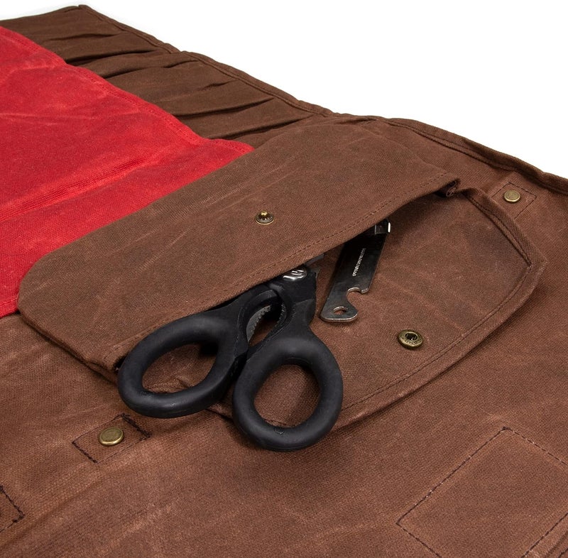 Dickies حقيبة رول سكاكين الطهاة من ديكيز - منظم محمول وتخزين أدوات المائدة - قماش مشمع جلد متوسط - Image 5