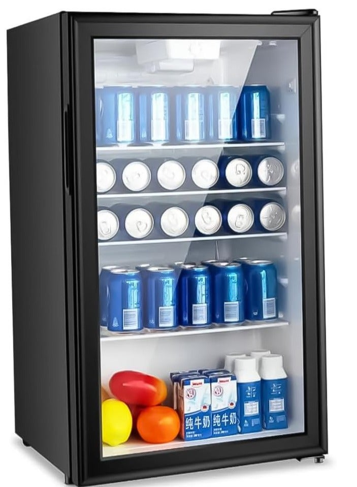 Multi-Functional Mini Fridge with Glass Door Display, 73L Capacity, Adjustable Temperature, LED Light, Compact Beverage and Snack Cooler for Home, Office, Dorm, Salon, or Café With 2 Year Warranty