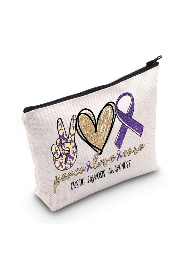 LEVLO Cystic Fibrosis Awareness Cosmetic Make Up Bag Cf Awareness Inspired Gift Cystic Fibrosis Awareness Ribbon Make Up Zipper Pouch Bag (Cystic Fibrosis Awareness)  - Image 1