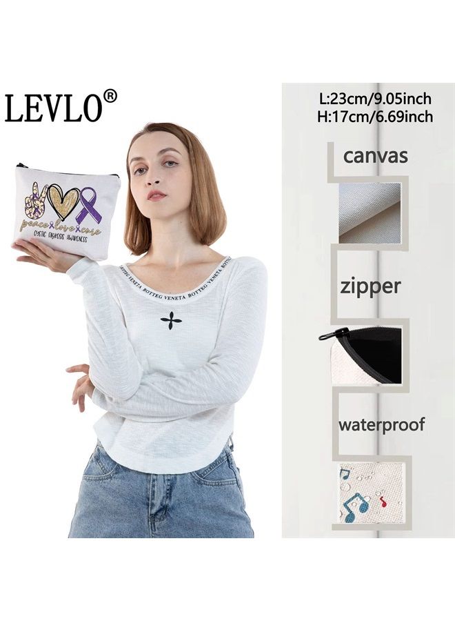 LEVLO Cystic Fibrosis Awareness Cosmetic Make Up Bag Cf Awareness Inspired Gift Cystic Fibrosis Awareness Ribbon Make Up Zipper Pouch Bag (Cystic Fibrosis Awareness)  - Image 2