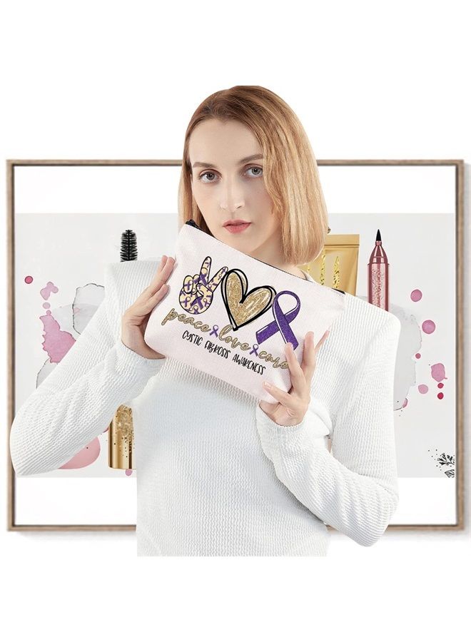 LEVLO Cystic Fibrosis Awareness Cosmetic Make Up Bag Cf Awareness Inspired Gift Cystic Fibrosis Awareness Ribbon Make Up Zipper Pouch Bag (Cystic Fibrosis Awareness)  - Image 3