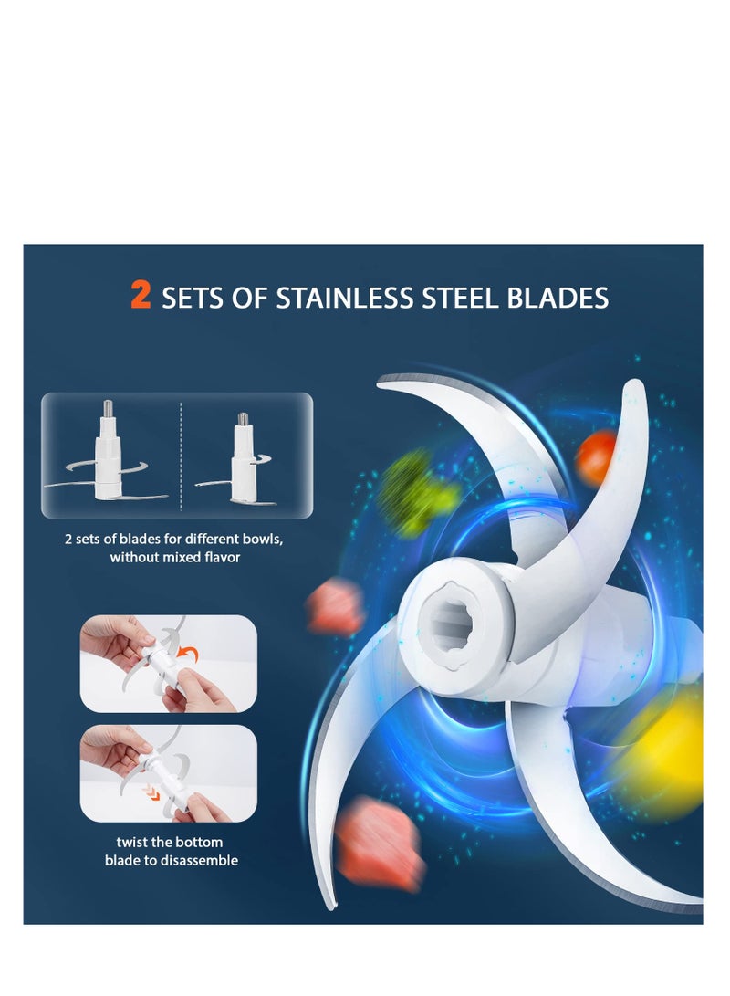 خلاط طعام كهربائي مع 2 وعاء زجاجي (8 أكواب + 2.5 كوب)، طاحونة بقوة 400 واط، شفرة من الفولاذ المقاوم للصدأ مع مجموعتين من الشفرات، سرعتان للحوم والخضار وطعام الأطفال - Image 3