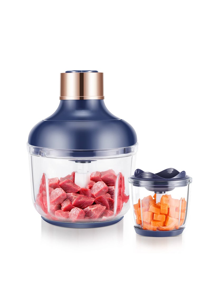 خلاط طعام كهربائي مع 2 وعاء زجاجي (8 أكواب + 2.5 كوب)، طاحونة بقوة 400 واط، شفرة من الفولاذ المقاوم للصدأ مع مجموعتين من الشفرات، سرعتان للحوم والخضار وطعام الأطفال - Image 1