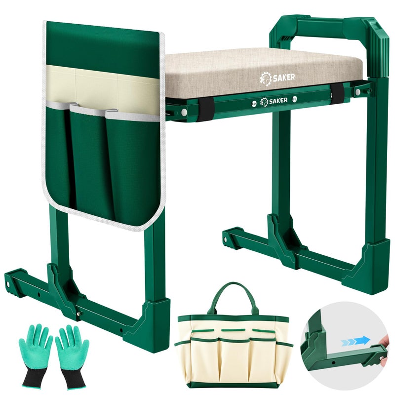 Saker Garden Kneeler and Seat Foldable Gardening Stool with Extendable Legs & Thickened Pad, Tool/Storage Bag, Heavy Duty Support for Elderly, Gardening, Outdoor Use - Image 1
