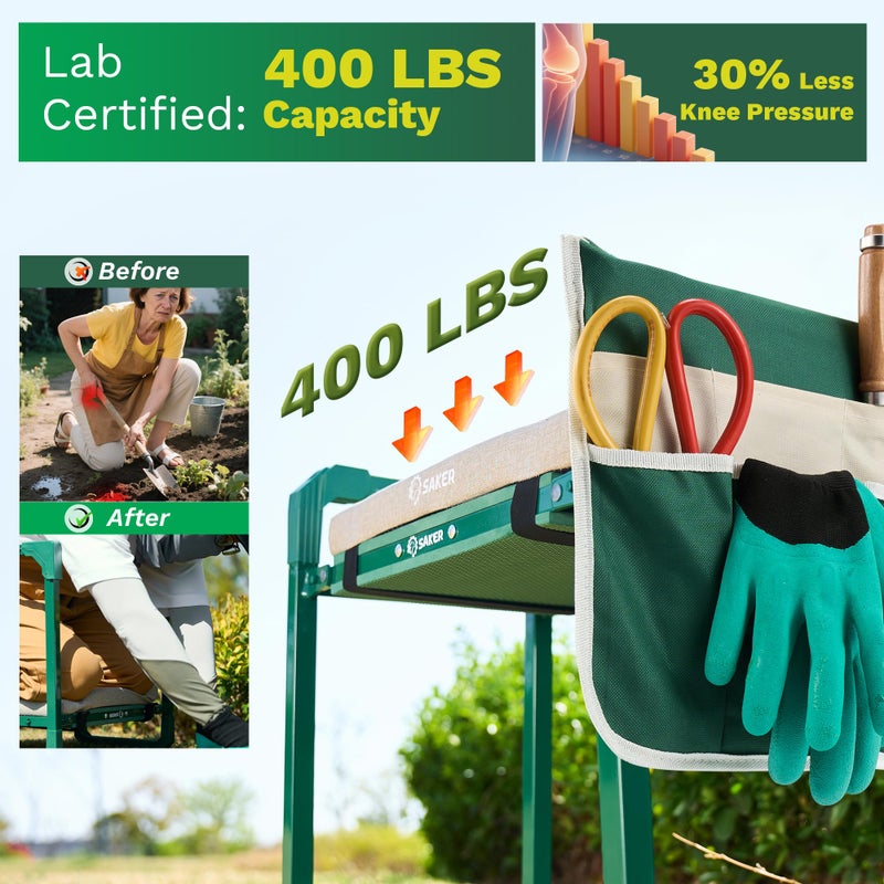 Saker Garden Kneeler and Seat Foldable Gardening Stool with Extendable Legs & Thickened Pad, Tool/Storage Bag, Heavy Duty Support for Elderly, Gardening, Outdoor Use - Image 5