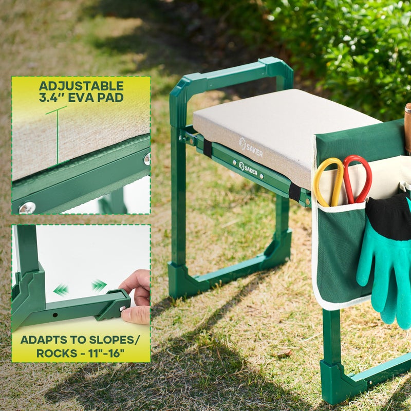 Saker Garden Kneeler and Seat Foldable Gardening Stool with Extendable Legs & Thickened Pad, Tool/Storage Bag, Heavy Duty Support for Elderly, Gardening, Outdoor Use - Image 4