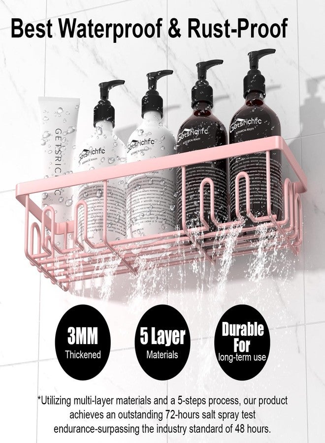 Getsrichfc Shower Caddy Adhesive, Rustproof Shower Shelves for Inside Shower, Large Capacity Bathroom Organizers and Storage, Shower Storage with Removable Hooks, No Drill Bathroom Accessories Pink - Image 4