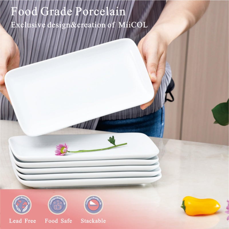 Miicol Small Platters Set of 6, Ceramic Rectangle Plates 9 Inch, Modern Sushi Plate Set, White Serving Dishes for Serving Food, Appetizer, Dessert, Dinner, Party - Image 4