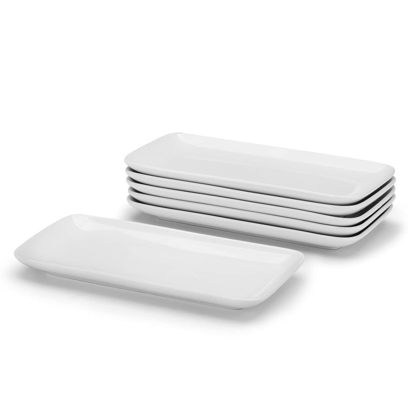 Miicol Small Platters Set of 6, Ceramic Rectangle Plates 9 Inch, Modern Sushi Plate Set, White Serving Dishes for Serving Food, Appetizer, Dessert, Dinner, Party - Image 1