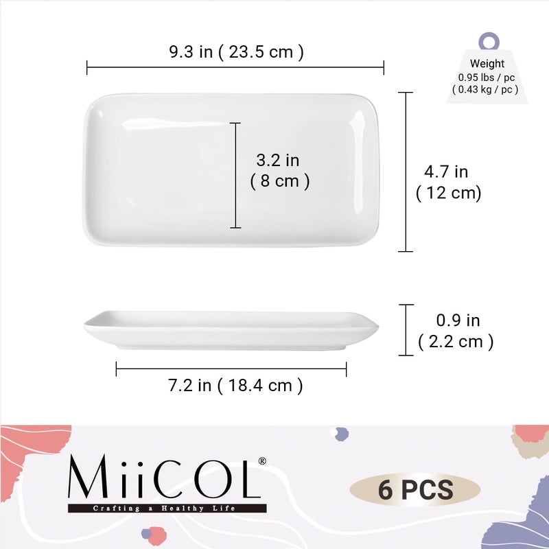 Miicol Small Platters Set of 6, Ceramic Rectangle Plates 9 Inch, Modern Sushi Plate Set, White Serving Dishes for Serving Food, Appetizer, Dessert, Dinner, Party - Image 3
