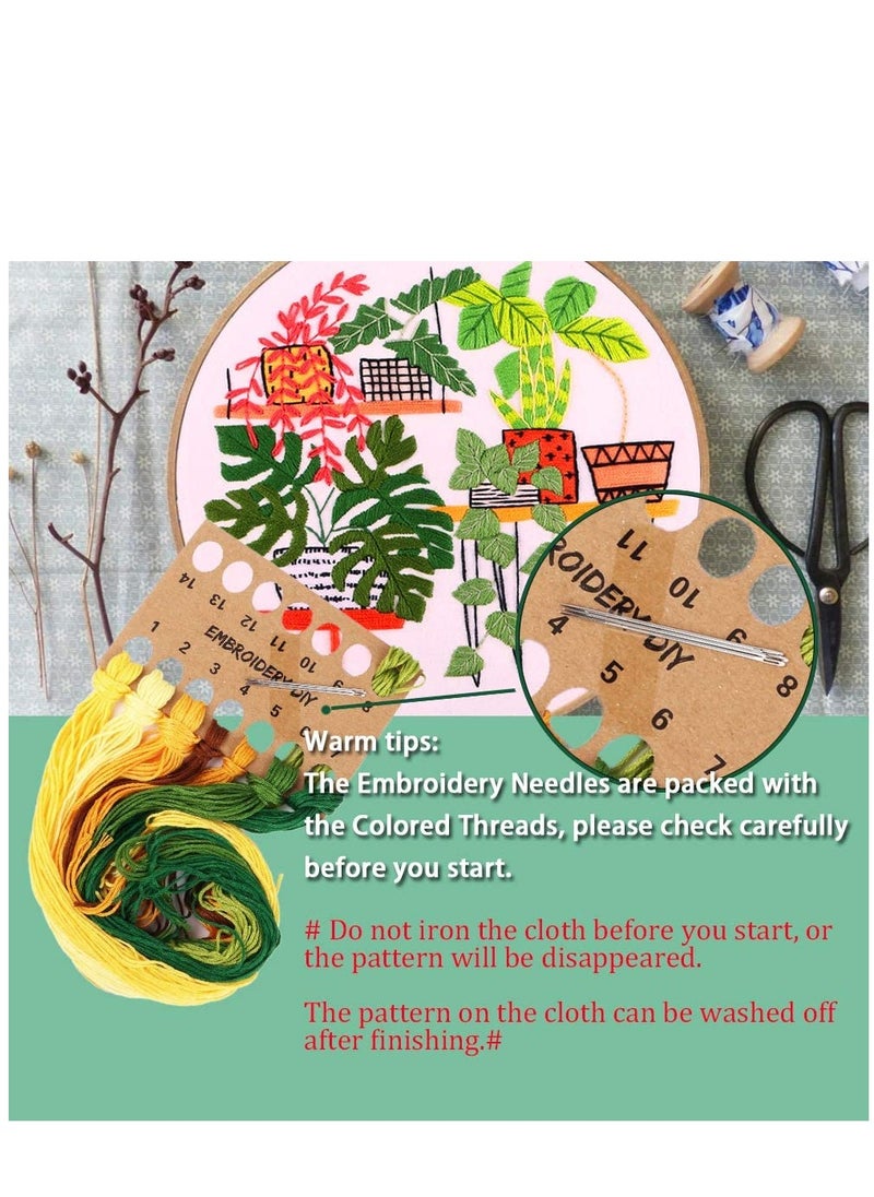 KASTWAVE - Embroidery Starter Kit with Pattern and Instructions, 3 Sets Cross Stitch Kit Include Embroidery Clothes with Plants Flowers Pattern, 1 Embroidery Hoops, Color Threads and Tools, Deco - Image 1