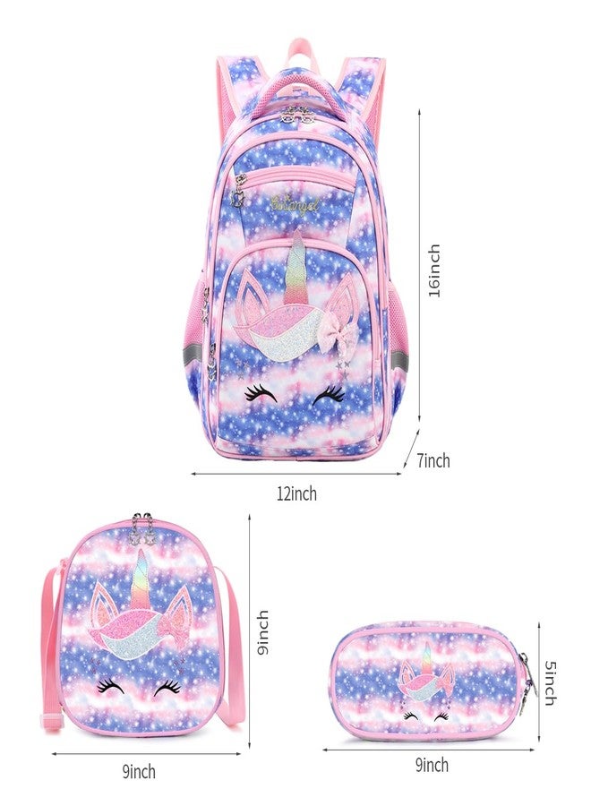 Cusangel Girls Backpack with Lunch Box Pencil Case, Durable Cute Multi Compartment Preschool Elementary Primary Backpack for Girls Sky Unicorn 3pcs Backpack for Girls - Image 5
