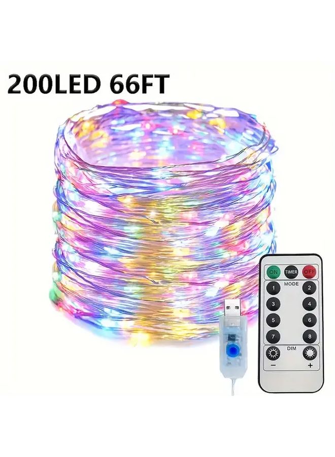 200 مصباح LED متعدد الألوان بأسلاك نحاسية - أضواء خرافية بـ 8 أوضاع - تحكم عن بعد - يعمل بالUSB - لتزيين الداخل والخارج - Image 1